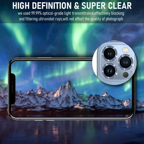 Протектор с камъни за Камера iPhone 15 – Син