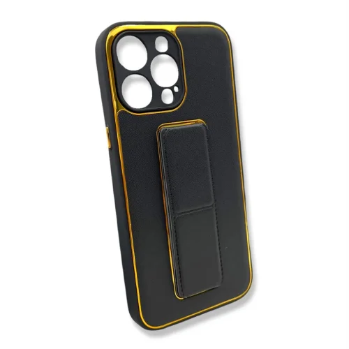 Противоударен кожен кейс със стойка TP-34 за iPhone 14 Pro – Черен