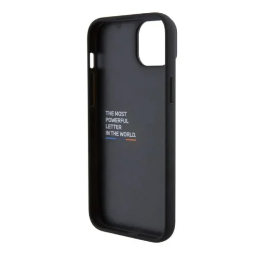 PTDK 3350 BMW iPhone 15 & 14 Plus естествена кожа заден капак – трицветен печат – черен