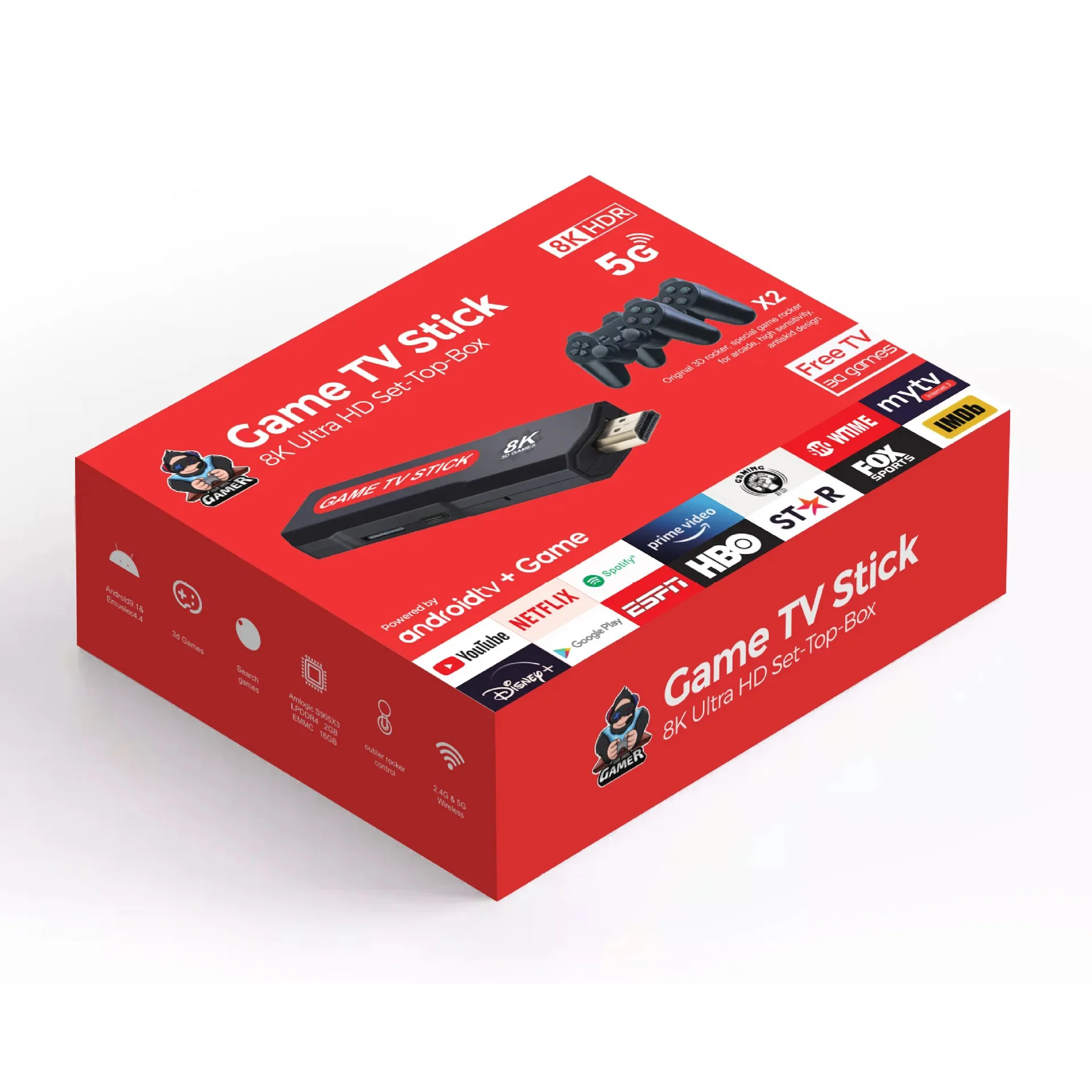 Q9 джойстик 8K TV Stick с Android 11.1 – 64GB, 10 000 игри, HDMI 8K изход, гейм конзола с дистанционно и контролер