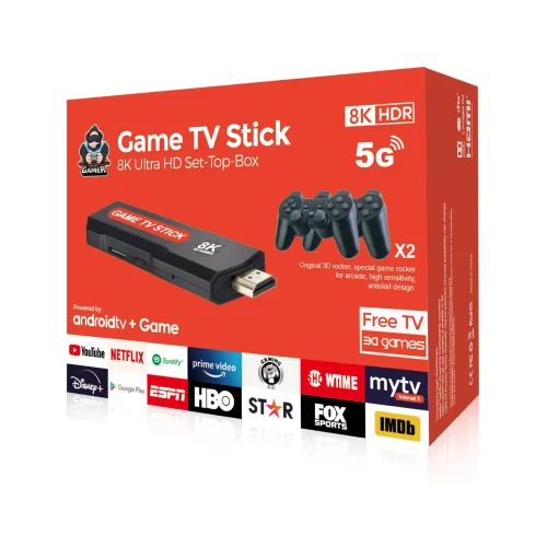 Q9 джойстик 8K TV Stick с Android 11.1 – 64GB, 10 000 игри, HDMI 8K изход, гейм конзола с дистанционно и контролер