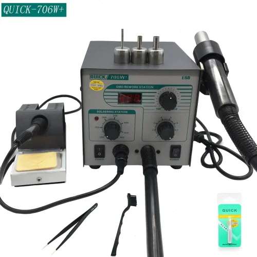 QUICK 706W + Цифров дисплей Пистолет за горещ въздух + Поялник Антистатична температура Безоловна станция за преработка 2 в 1 с 3 дюзи