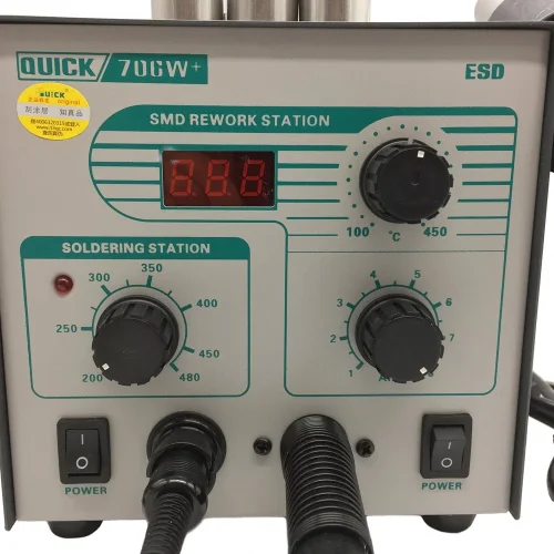 QUICK 706W + Цифров дисплей Пистолет за горещ въздух + Поялник Антистатична температура Безоловна станция за преработка 2 в 1 с 3 дюзи