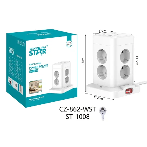 Разкл. Winning Star ST-1008 с 8 + 3 USB-A + 2 USB-C гнездa 2500W 2М