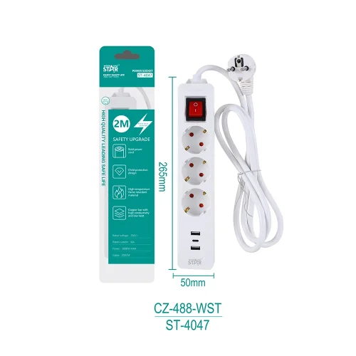 Разкл. Winning Star ST-4047 с 3 гнездa + 2 USB-A + 1 USB-C 2000W 3М