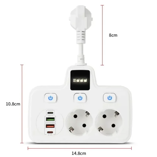Разклонител BKL-503EU (черен) Overload Protection 3250W, 100-250V, 50/60Hz, QC PD 20W с Тъч