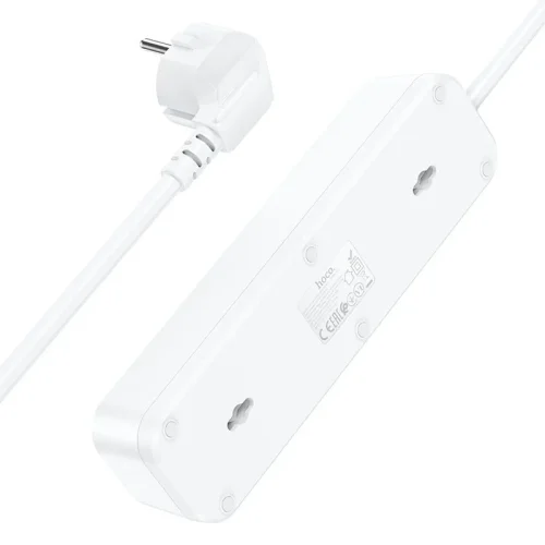 Разклонител HOCO NS2 с 3 гнезда + 3 USB порта 2.4A 4000W – Бял