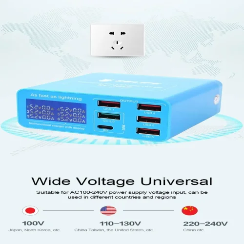 RELIFE PD 3.0 RL-304P БЪРЗО ЗАРЯДНО УСТРОЙСТВО SMART 6-ПОРТОВО ЦИФРОВО ДИСПЛЕЙ ЗА МЪЛНЕНИЕ