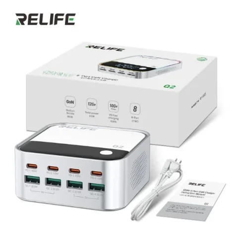 RELIFE Q2 GaN 120W с 8 порта и дигитален дисплей ,зарядна станция