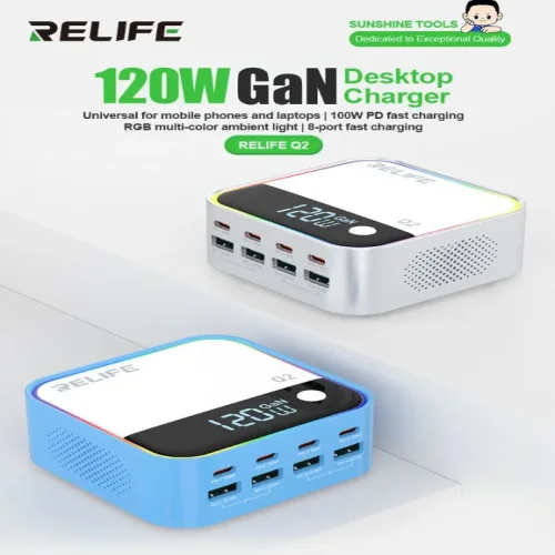 RELIFE Q2 GaN 120W с 8 порта и дигитален дисплей ,зарядна станция