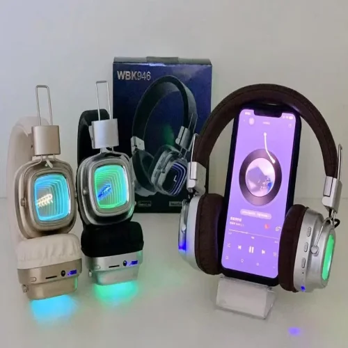 Ретро Bluetooth слушалки WBK946 (Бежав) с LED екран – Класически американски стил