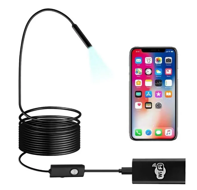 SG5005 WIFI Ендоскопска камера 8 мм обектив HD720P Безжична ендоскопия Дренажна тръба Инспекция на двигателя Бороскоп LED Водоустойчив 5М дължина на кабел