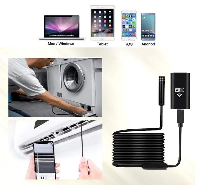 SG5005 WIFI Ендоскопска камера 8 мм обектив HD720P Безжична ендоскопия Дренажна тръба Инспекция на двигателя Бороскоп LED Водоустойчив 5М дължина на кабел