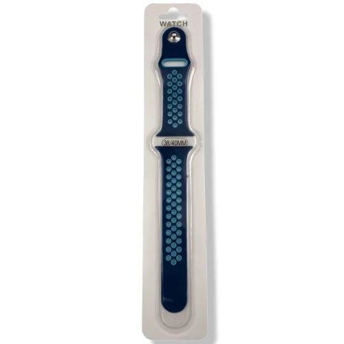 Силиконова Apple Watch каишка iWatch 38/40mm -Тъмно син – Светло сини дупки