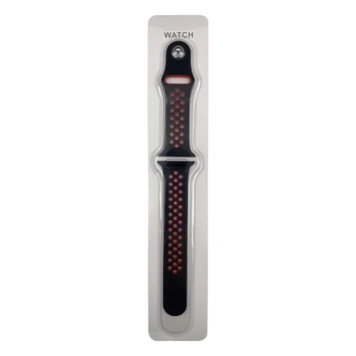 Силиконова Apple Watch каишка iWatch 45mm – Черно с червени дупки