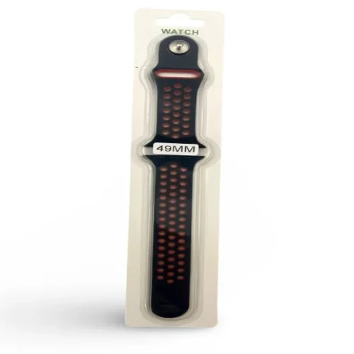 Силиконова Apple Watch каишка iWatch 49mm – Черен – Червени дупки