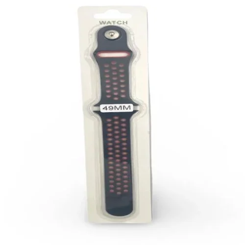 Силиконова Apple Watch каишка iWatch 49mm – Черен – Червени дупки