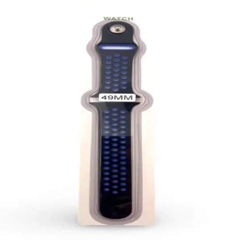 Силиконова Apple Watch каишка iWatch 49mm – Черен – Сини дупки