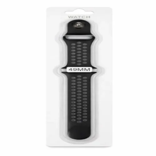 Силиконова Apple Watch каишка iWatch 49mm – Черен – Сиви дупки