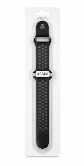 Силиконова Apple Watch каишка iWatch 49mm – Черен – Сиви дупки