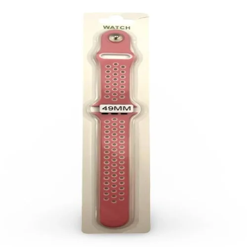 Силиконова Apple Watch каишка iWatch 49mm – Розово – Бели дупки