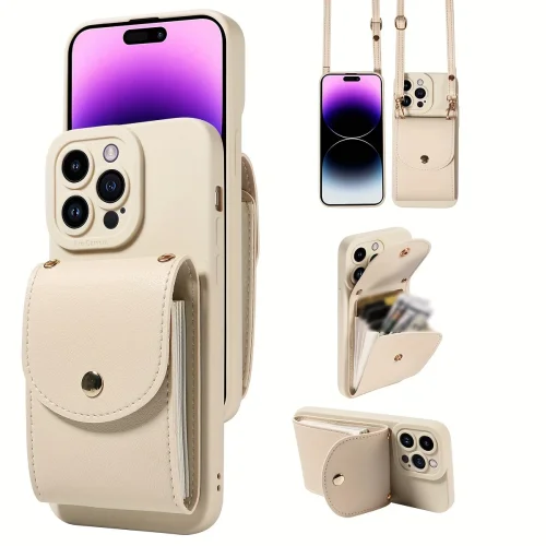 TP-110 Луксозен Кейс за iPhone 12 с връзка и портфейл – Бял