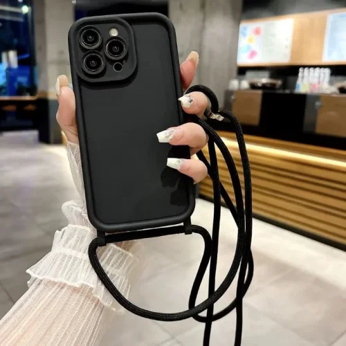 TP-16 Силиконов калъф с връзка за iPhone 12 – Черен