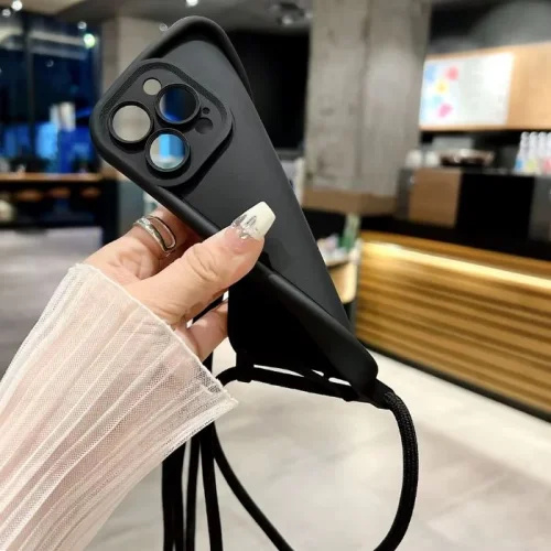 TP-16 Силиконов калъф с връзка за iPhone 13 Pro Max – Черен