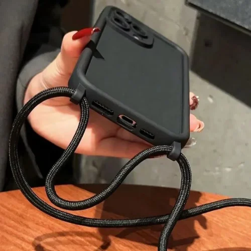 TP-16 Силиконов калъф с връзка за iPhone 14 Pro – Черен