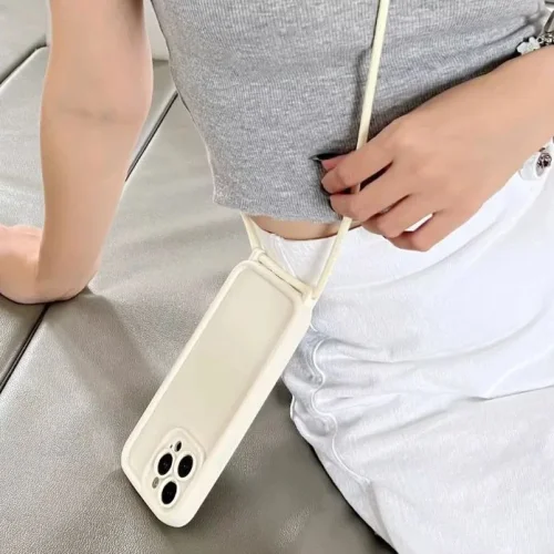 TP-16 Силиконов калъф с връзка за iPhone 15 Pro Max – Бял