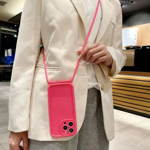 TP-16 Силиконов калъф с връзка за iPhone 16 – Розов