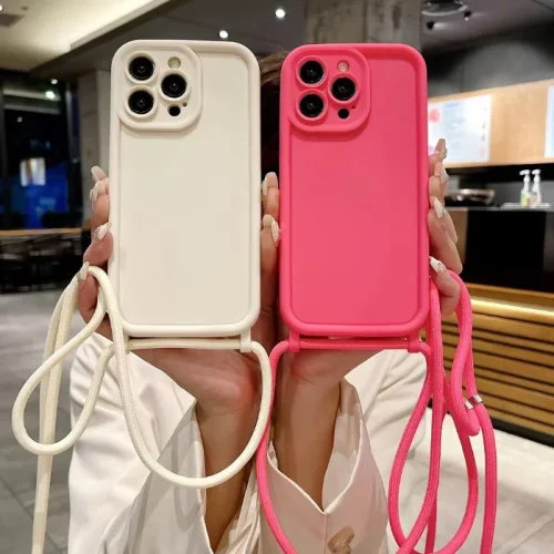 TP-16 Силиконов калъф с връзка за iPhone 16 – Розов