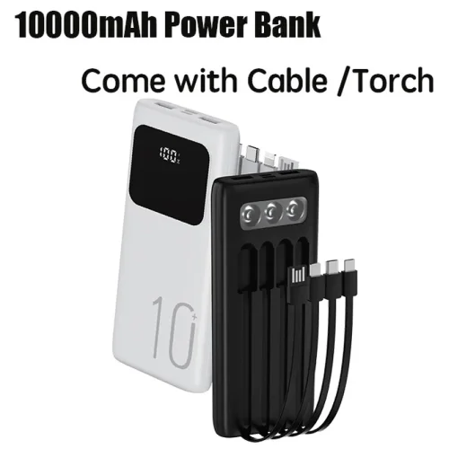 TUGII Y11 Power Bank 10,000mAh със силен LED фенер и вградени кабели