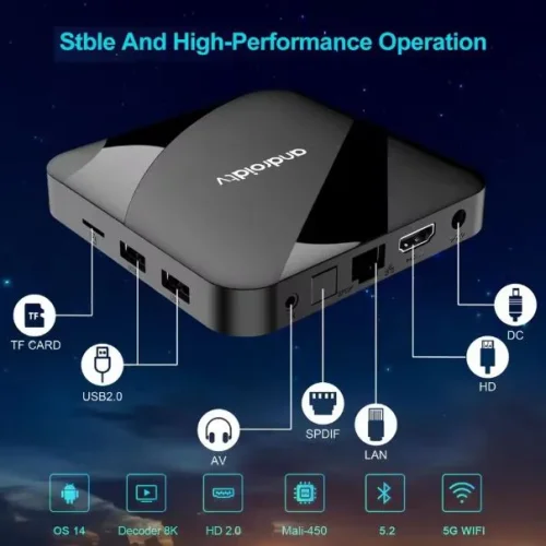 TV98 ATV W2 TV Box 8K HDR ULTRA HD android 14.0 4GB + 64GB 2.4/5G Wifi 4 Ядрен процесор Netflix Youtube Media Player