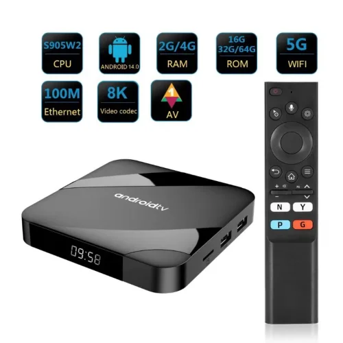TV98 ATV W2 TV Box 8K HDR ULTRA HD android 14.0 4GB + 64GB 2.4/5G Wifi 4 Ядрен процесор Netflix Youtube Media Player