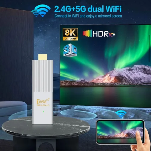 TV98 ATV W2 TV Stick 8K HDR ULTRA HD android 14.0 2GB + 8GB 2.4/5G Wifi 4 Ядрен процесор Netflix Youtube Media Player
