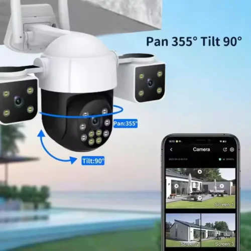 V380-A10 ТРОЙНА IP Камера ( APP:V380PRO) Въртяща водоустойчива WiFi камера с 3 обектива