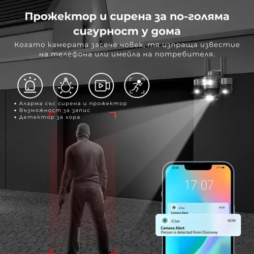 V380-SQ11-4G/СОЛАРНА!!! ТРОЙНА IP Камера ( APP:V380PRO) Въртяща водоустойчива камера с 3 обектива
