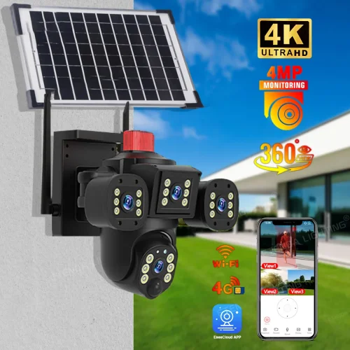 V380-ZS12-T56-4G СОЛАРНА ТРОЙНА IP Камера 8MP ( APP:V380PRO) Въртяща водоустойчива камера с 3 обектива