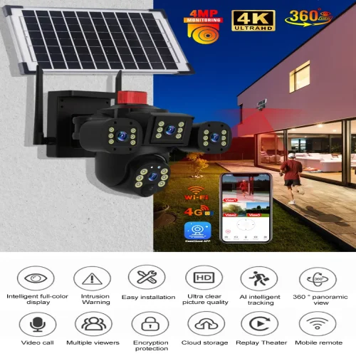 V380-ZS12-T56-4G СОЛАРНА ТРОЙНА IP Камера 8MP ( APP:V380PRO) Въртяща водоустойчива камера с 3 обектива