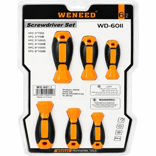 WENEED Комплект отвертки WD-6011 – 6 части, магнитни CR-V, прави и кръстати