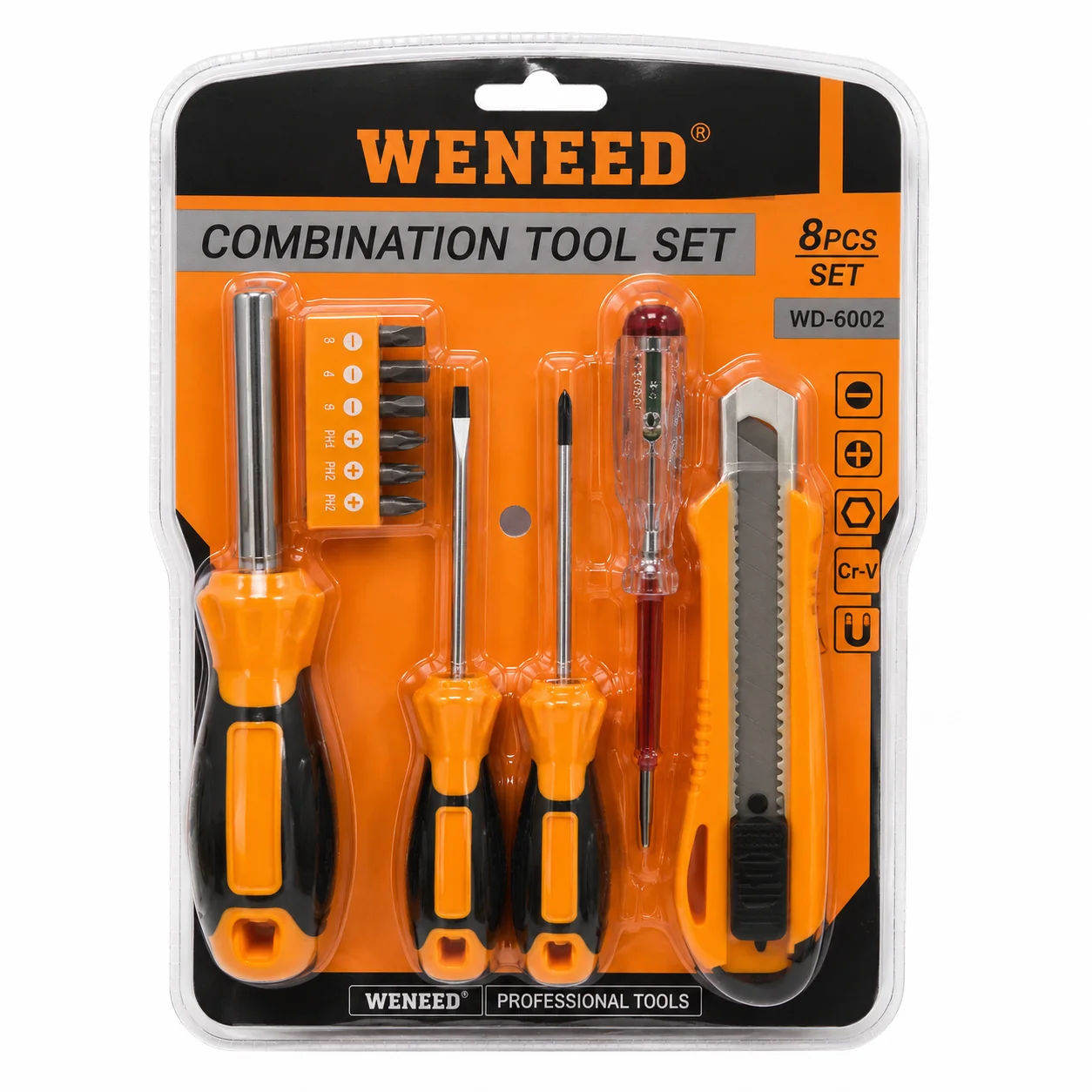 WENEED WD-6063 Комплект инструменти 5 в 1 с 6 сменяеми бита, тестер и макетен нож