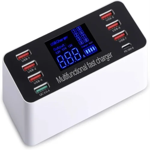 WLX-A9P 60W 8-портова USB зарядна станция – Зарежда няколко устройства едновременно, включва зарядни устройства за различни устройства