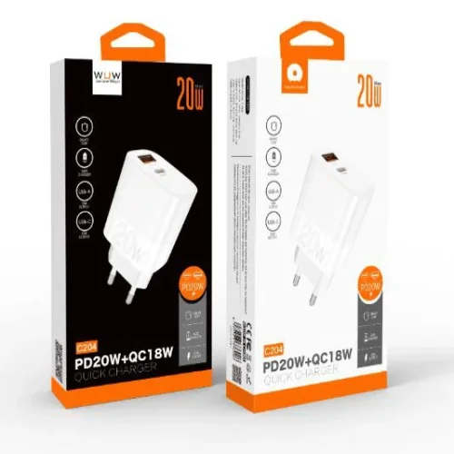 WUW C204 PD20W + QC18W Адаптер с изх. USB-C + USB-A