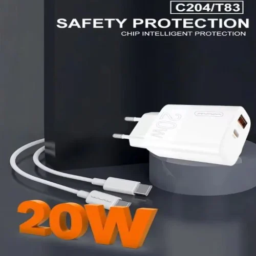 WUW C204 PD20W + QC18W Адаптер с изх. USB-C + USB-A