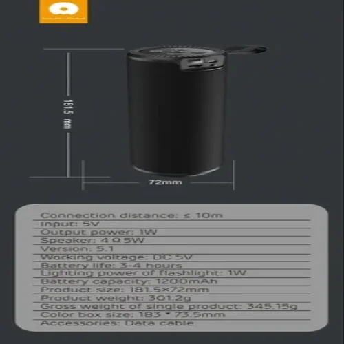 WUW R151 Безжичен тонколона + LED осветление – Черен