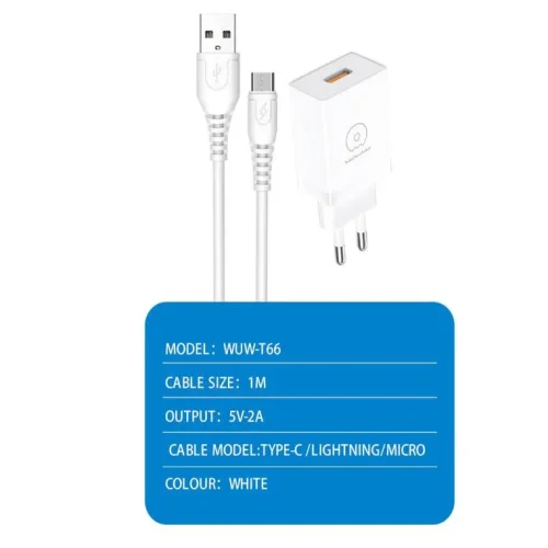 WUW T66 3.5A Зарядно с кабел USB към Micro USB