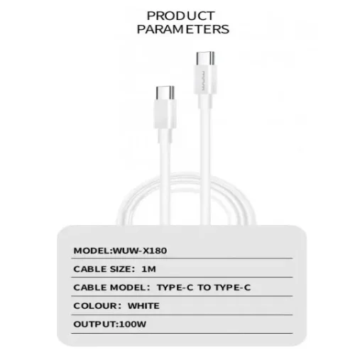 WUW X180 100W Кабел за Зареждане 1M – TYPE-C към TYPE-C