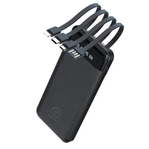 WUW Y130 2A POWER BANK С ВГРАДЕНИ КАБЕЛИ – 10,000 mAh – Черен