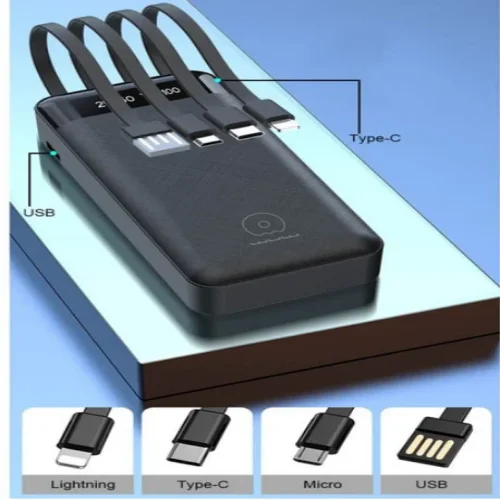 WUW Y130 2A POWER BANK С ВГРАДЕНИ КАБЕЛИ – 10,000 mAh – Черен